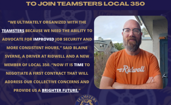 RIDWELL WORKERS VOTE UNANIMOUSLY TO JOIN TEAMSTERS LOCAL 350