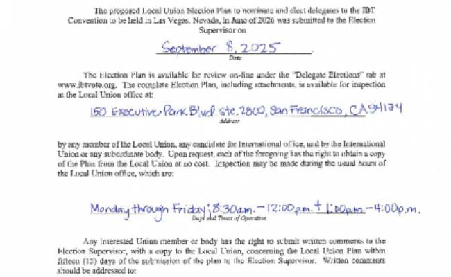 Notice of Local Union Delegate Election